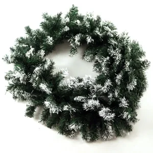 2266 Jeno Snow Pine Wreath Plain Frosted Snowy Tips