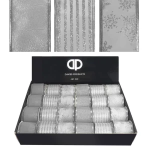 55609 Print Glitter Wire Ribbon 2.7M Silver