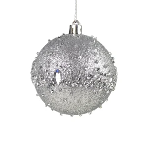 56236 Glam Rock 8cm Sparkle Bauble Silver