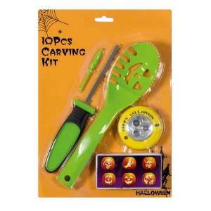 HB182343GR Set of 10 Pumpkin Carving Set with Battery Operated Light