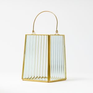 Small Glass Lantern – Gold Ribbed