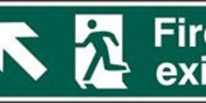 Sign Fire Exit Arrow Up/left S/adh 600×200 (EACH)