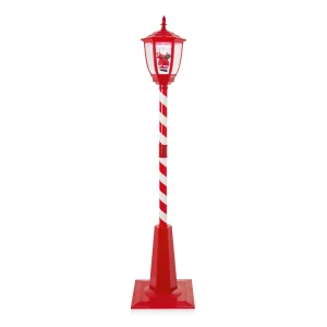 LV243157 1.8m Lit Red Musical Lamp Post Snowblower with Santa Scene