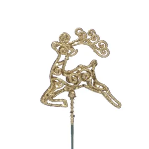 P025693 Festive 20cm gold glitter reindeer pick