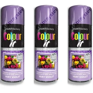 Paint Factory Very Violet Gloss Spray Paint – 3 x 400ML, All-Purpose Finish for Metal & Wood